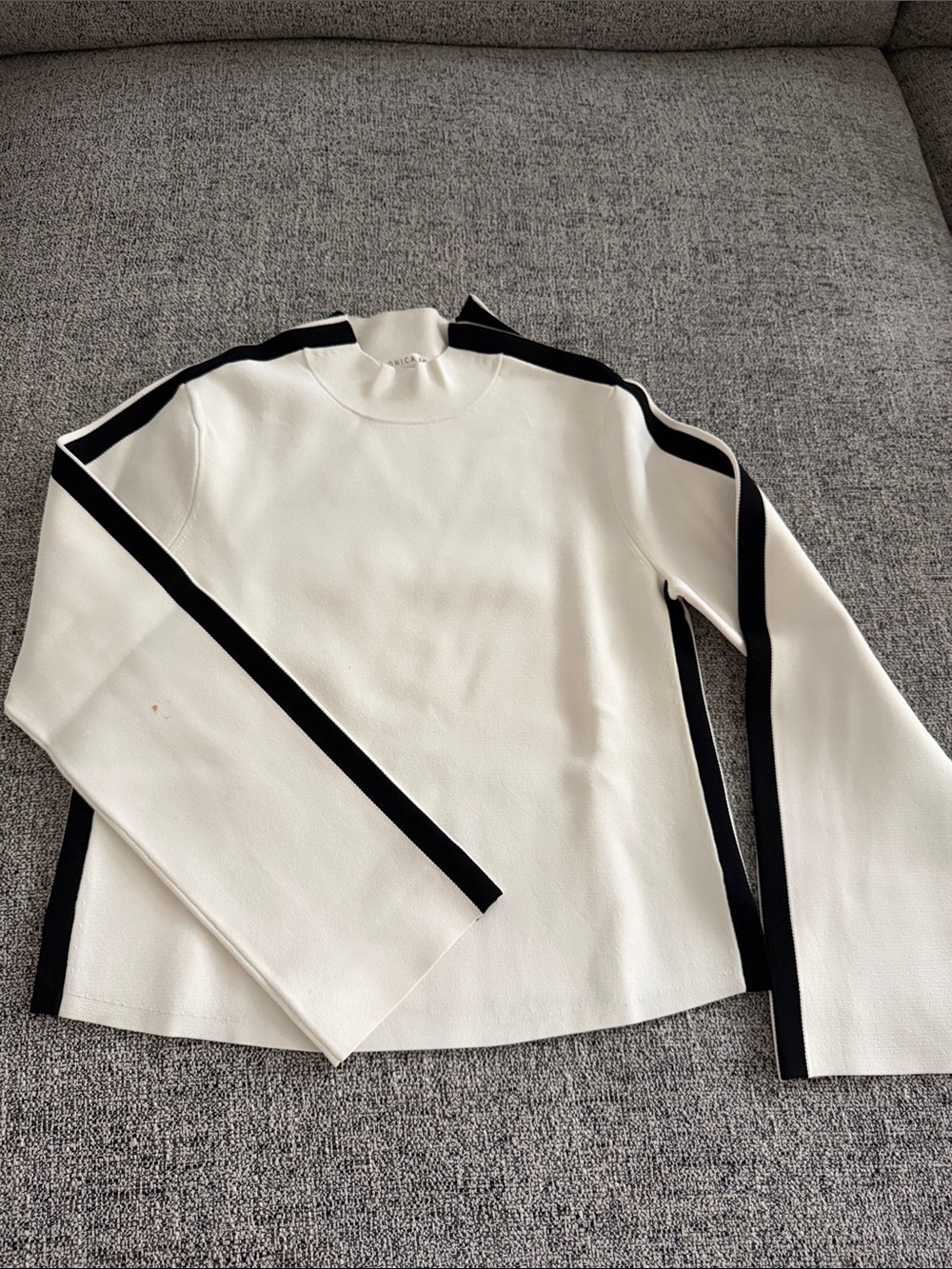 Veronica Beard White Knit Top with Black Stripe Accents